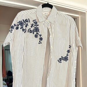 Madewell navy and white stripe shirt with embroidery detail